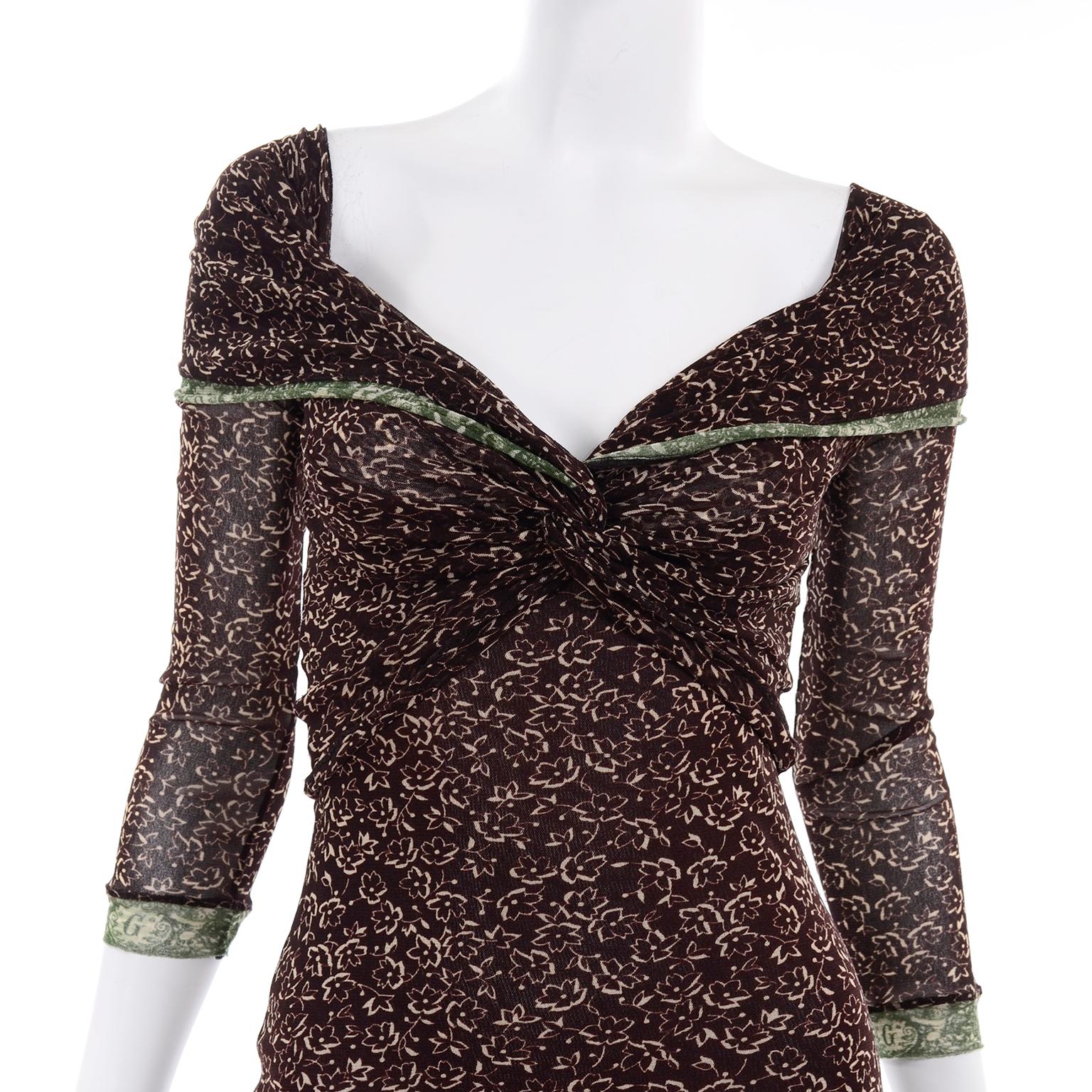 Vintage Jean Paul Gaultier Maille Classique Brown Stretch Mesh Dress W Logo Trim 3