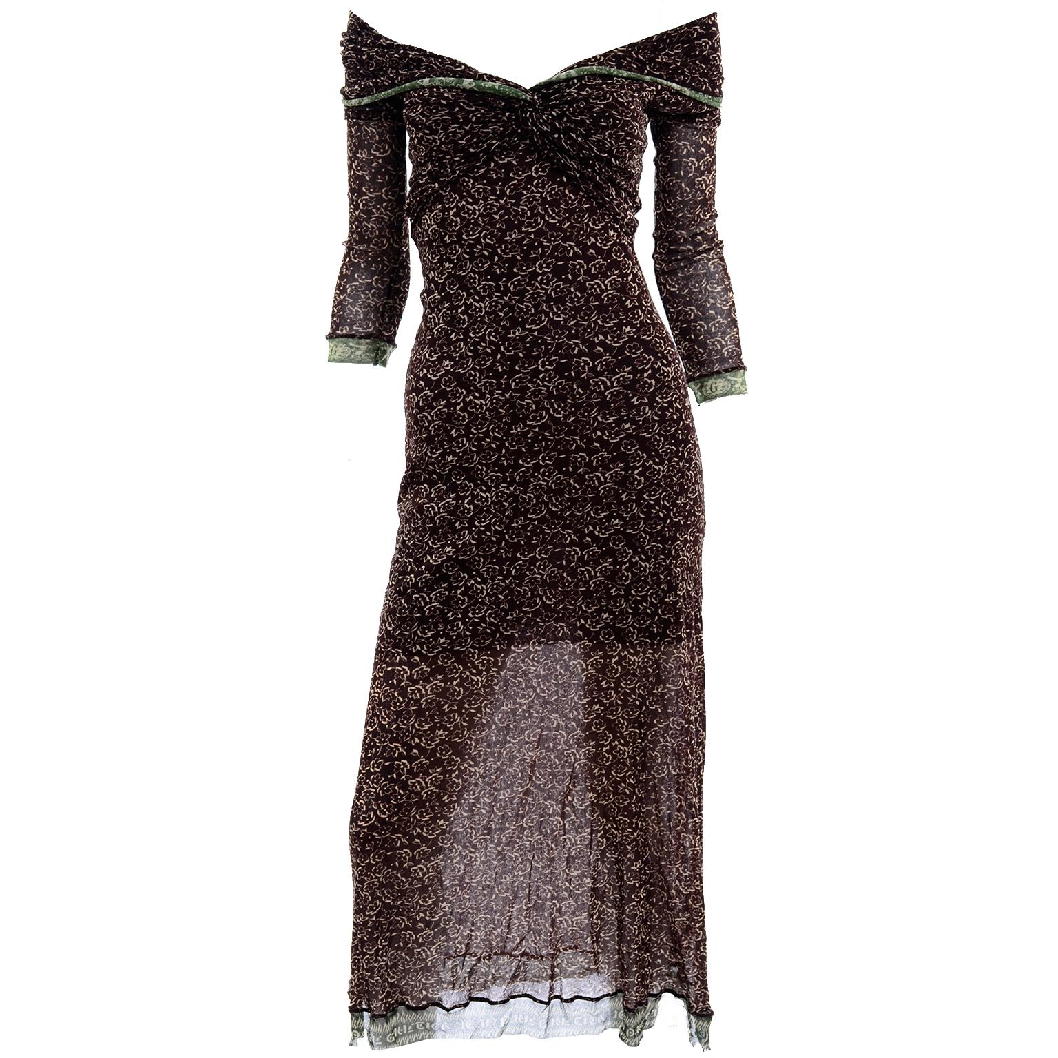 Vintage Jean Paul Gaultier Maille Classique Brown Stretch Mesh Dress W Logo Trim 6