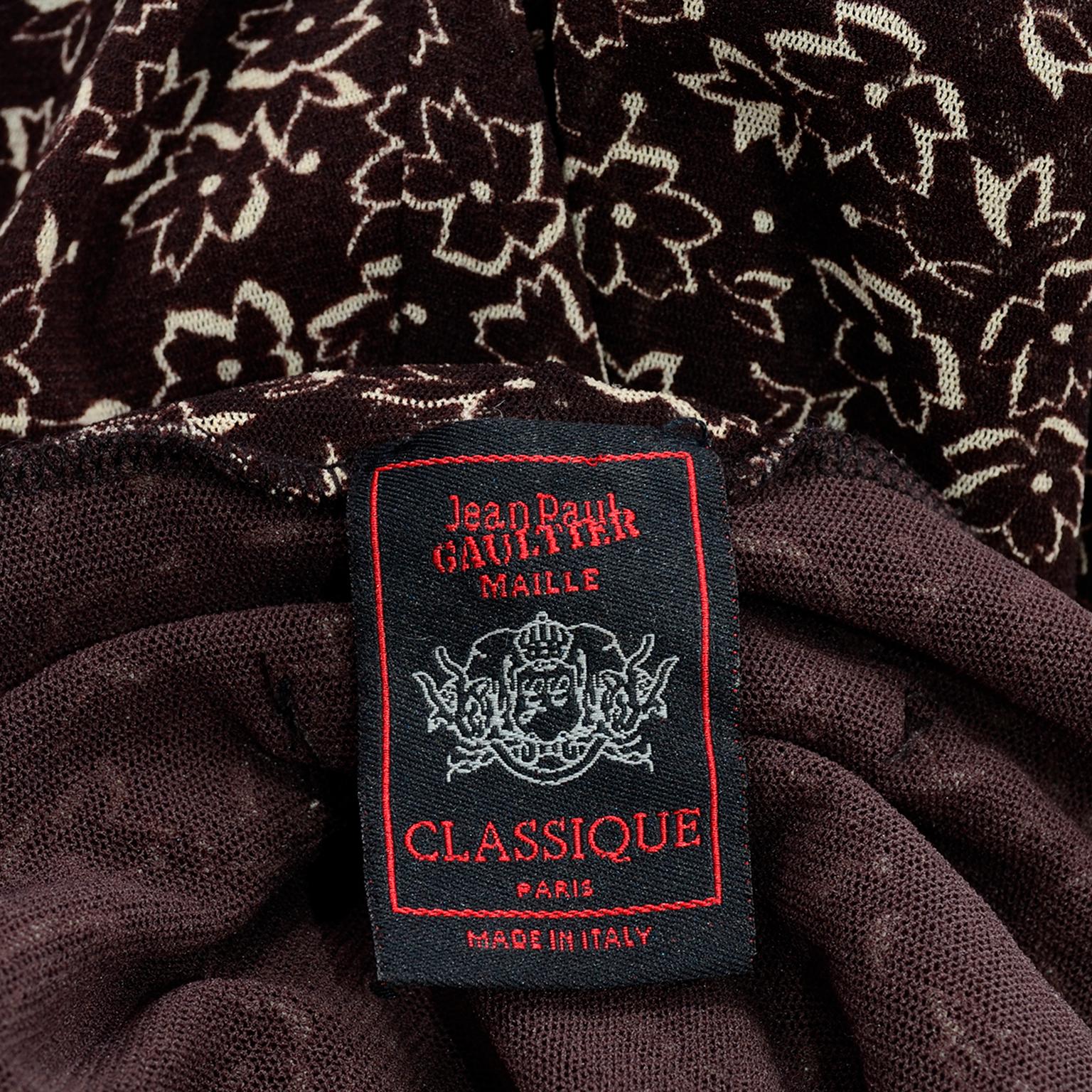Vintage Jean Paul Gaultier Maille Classique Brown Stretch Mesh Dress W Logo Trim 7