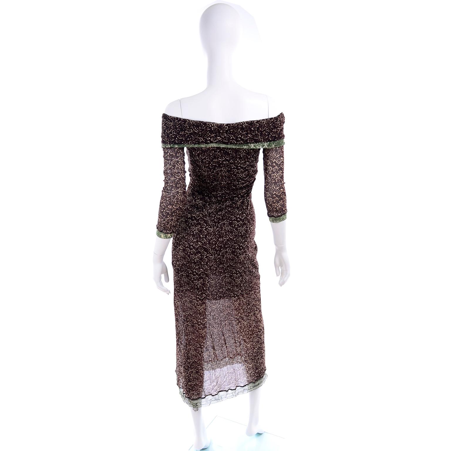 Vintage Jean Paul Gaultier Maille Classique Brown Stretch Mesh Dress W Logo Trim 1