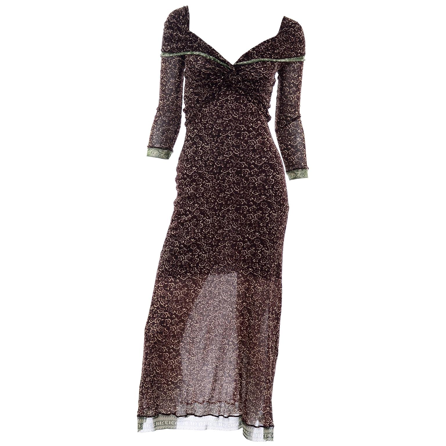 Vintage Jean Paul Gaultier Maille Classique Brown Stretch Mesh Dress W Logo Trim