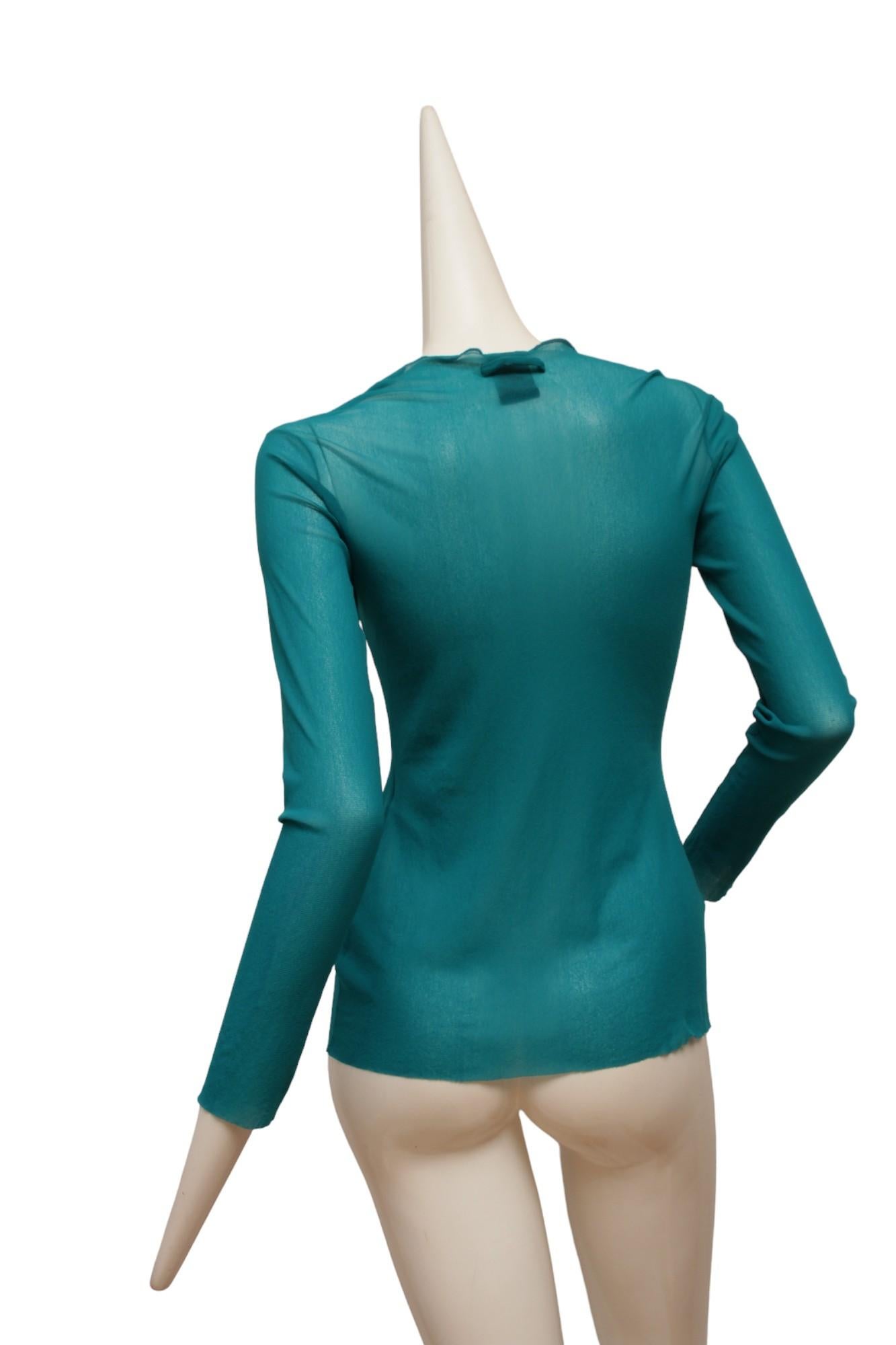 Blue Jean Paul Gaultier Maille Classique Turquoise Long Sleeve Mesh Top For Sale