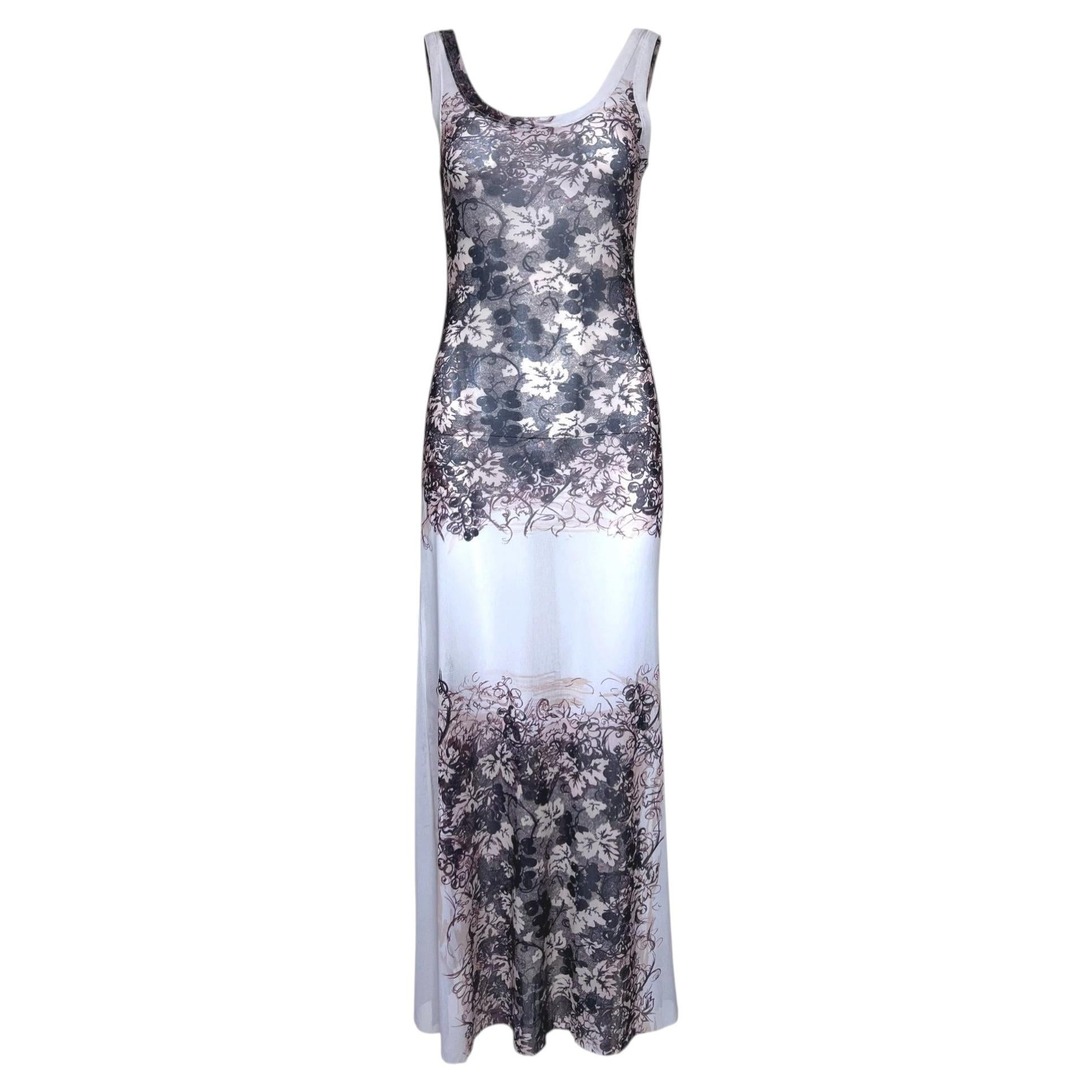 Jean Paul Gaultier Maille Classique Y2K Mesh Grape Leaf Print Tank Dress