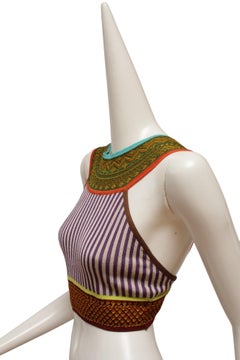 Jean Paul Gaultier Maille Ärmelloses Crop Top mit buntem Druck und Blockmuster