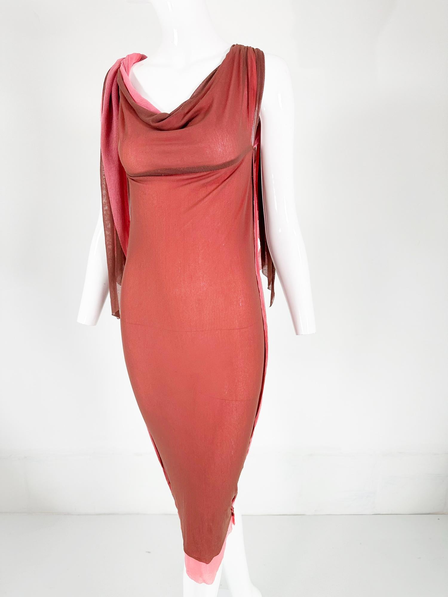 Jean Paul Gaultier Maille Coral & Brown Sheer Mesh Tie Tube Dress For Sale 8