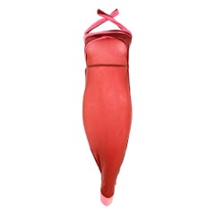 Jean Paul Gaultier Maille Coral & Brown Sheer Mesh Tie Tube Dress