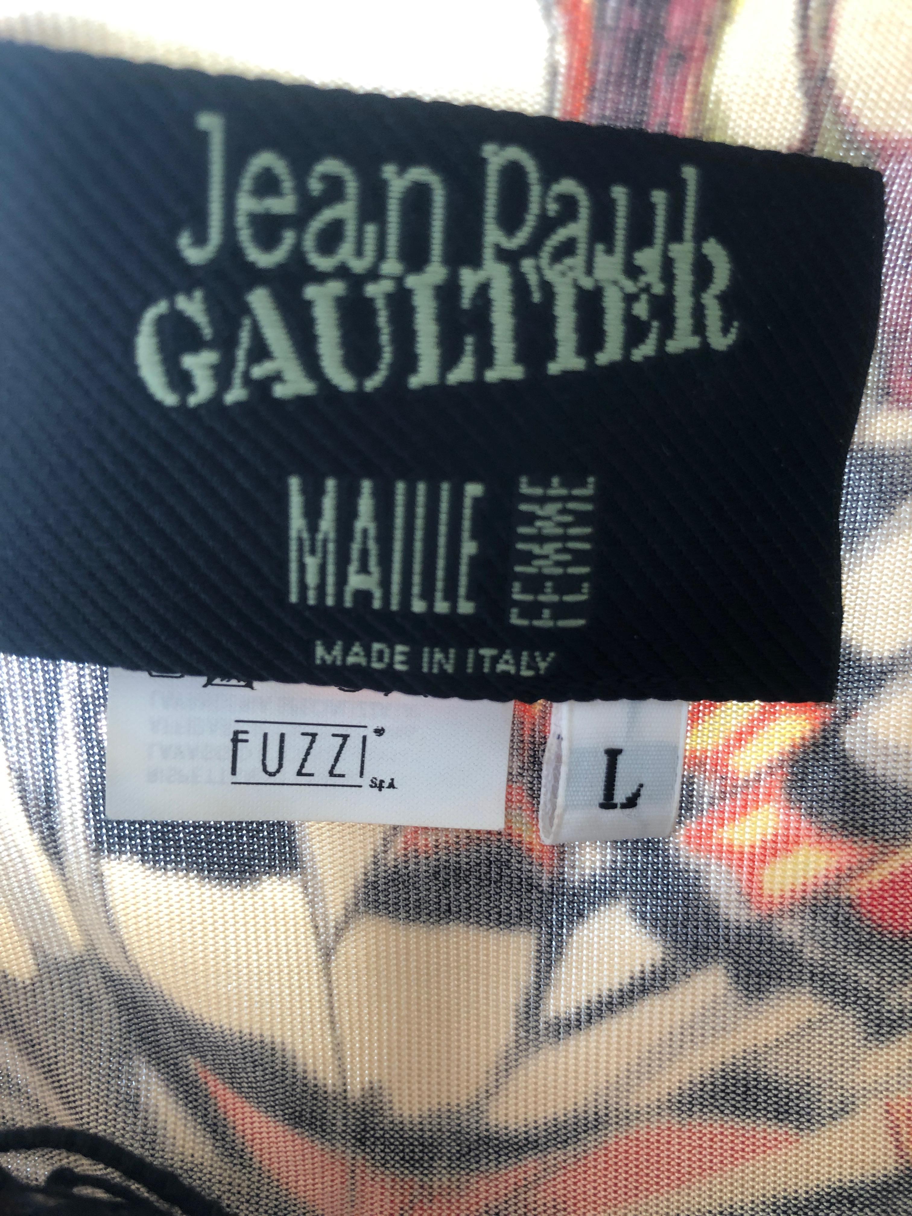 Jean Paul Gaultier Maille Feme Low Cut Butterfly Print Dress w Lace Up Details L For Sale 3