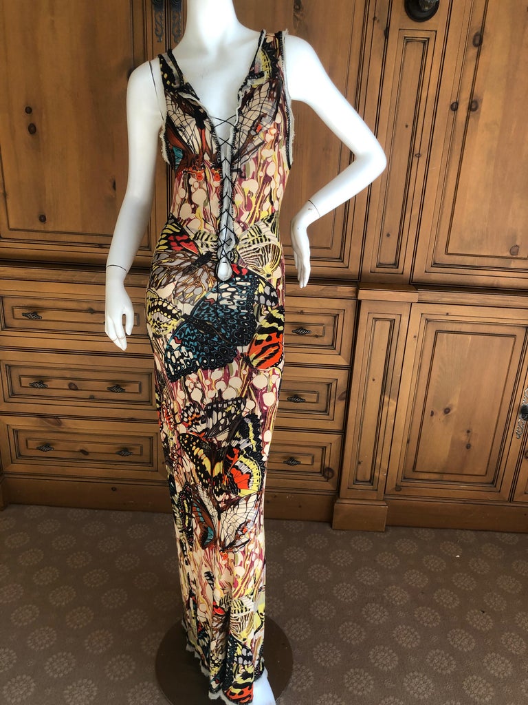 Jean Paul Gaultier Maille Feme Low Cut Butterfly Print Dress w Lace Up ...
