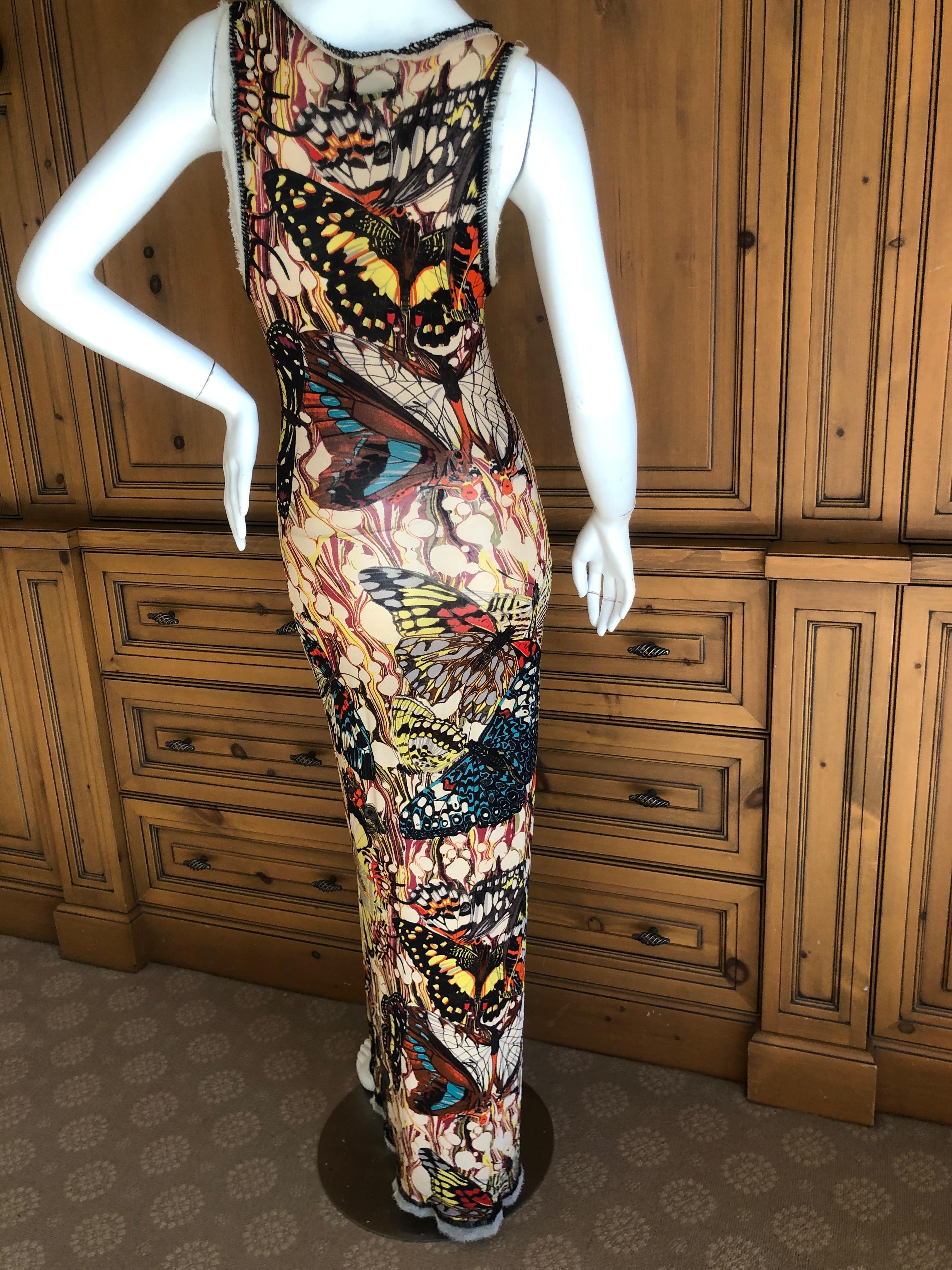 Jean Paul Gaultier Maille Feme Low Cut Butterfly Print Dress w Lace Up Details L For Sale 1