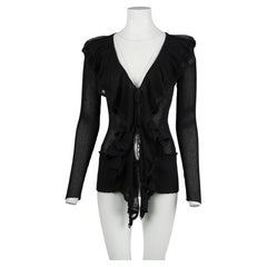 Jean Paul Gaultier Maille Femme 1990s Black Sheer Cotton Silk Ruffle Top