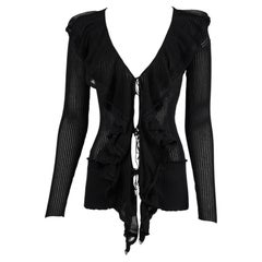 Jean Paul Gaultier Maille Femme 1990s Black Sheer Cotton Silk Ruffle Top