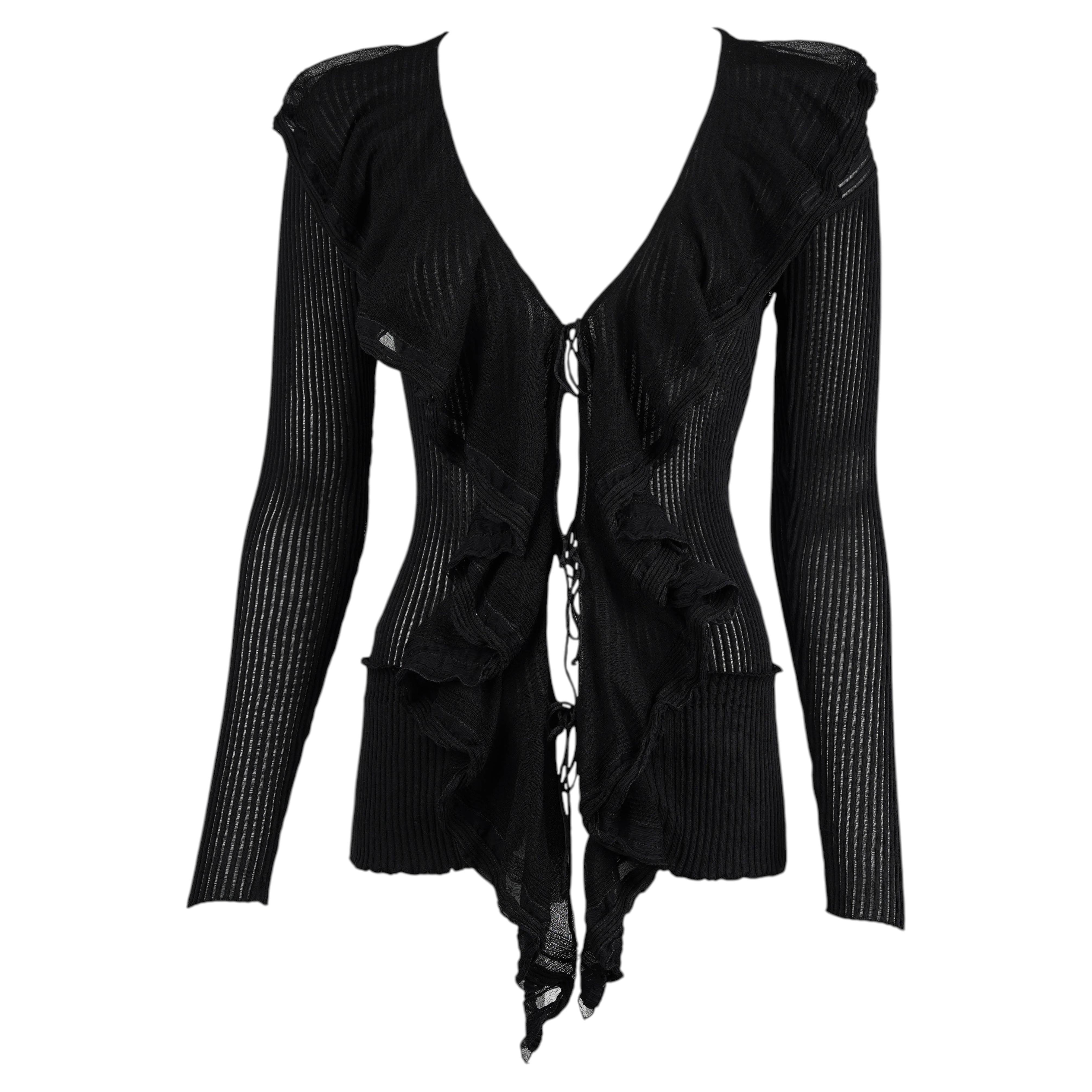 Jean Paul Gaultier Maille Femme 1990s Sheer Ribbed Ruffle Top Size M