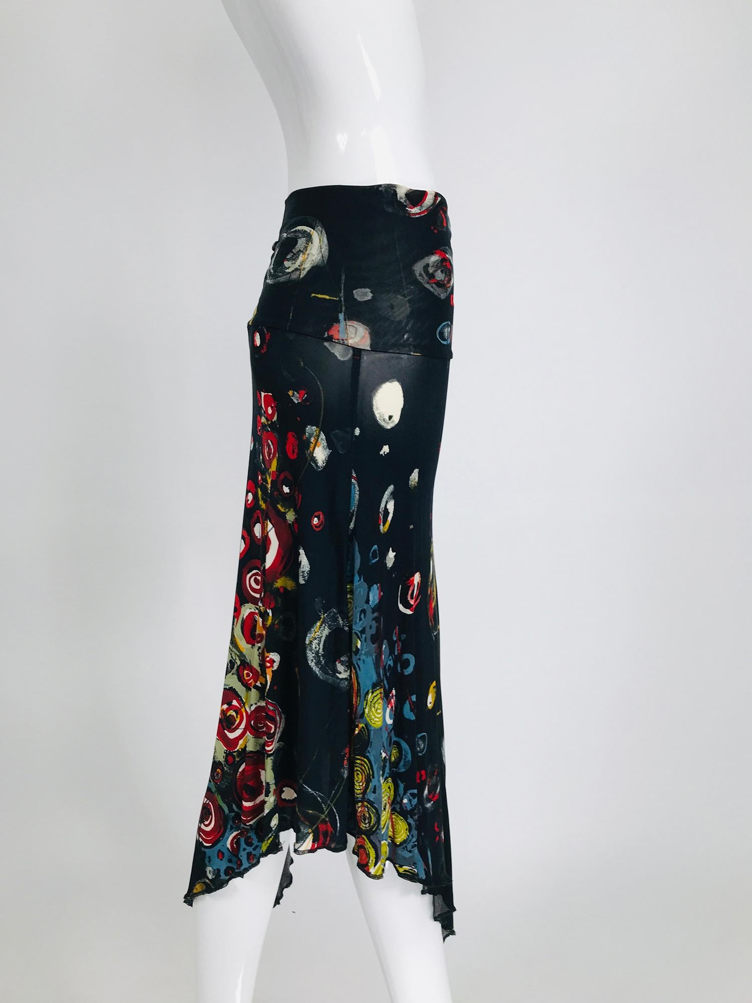 Black Jean Paul Gaultier Maille Femme Printed Mesh Asymmetrical Skirt