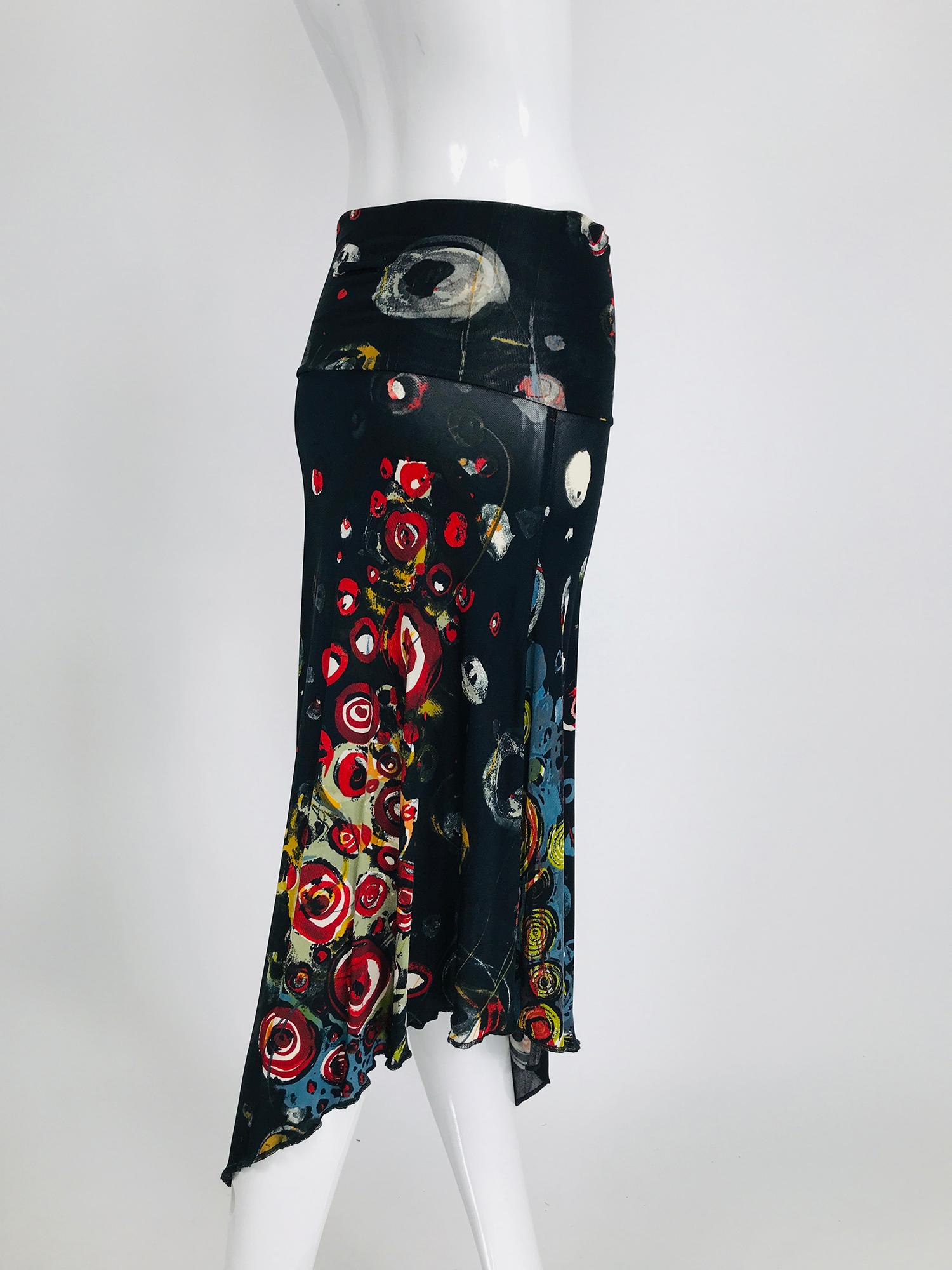 Jean Paul Gaultier Maille Femme Printed Mesh Asymmetrical Skirt In Good Condition In West Palm Beach, FL