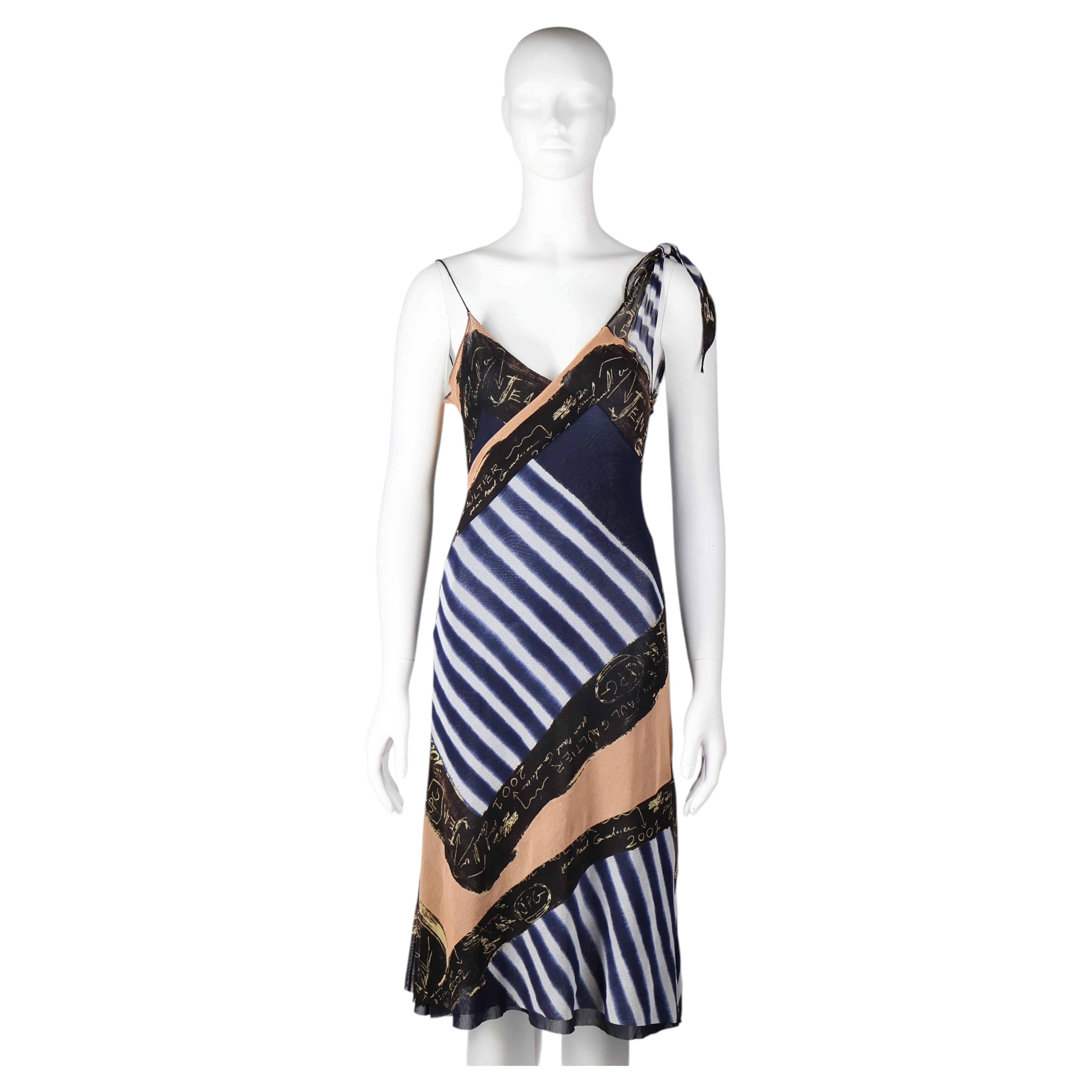Jean Paul Gaultier Maille Femme Spring Summer 2001 Striped Graffiti Mesh Dress