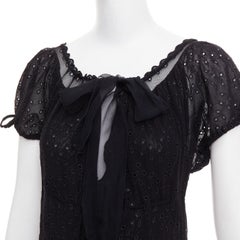 JEAN PAUL GAULTIER MAILLE FEMME Vintage black eyelet ruffle self tie dress M