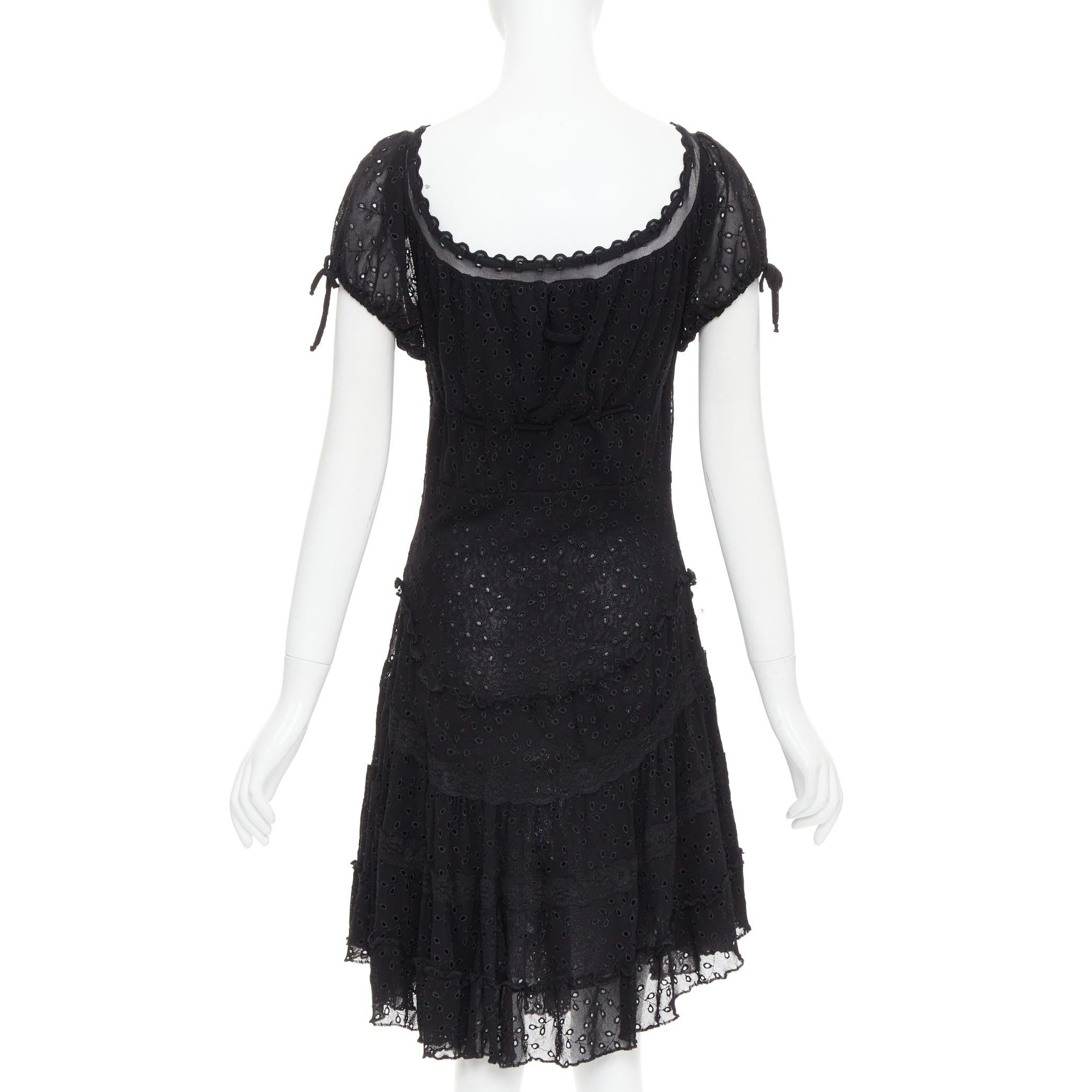 Women's JEAN PAUL GAULTIER MAILLE FEMME Vintage black eyelet ruffle self tie dress M For Sale