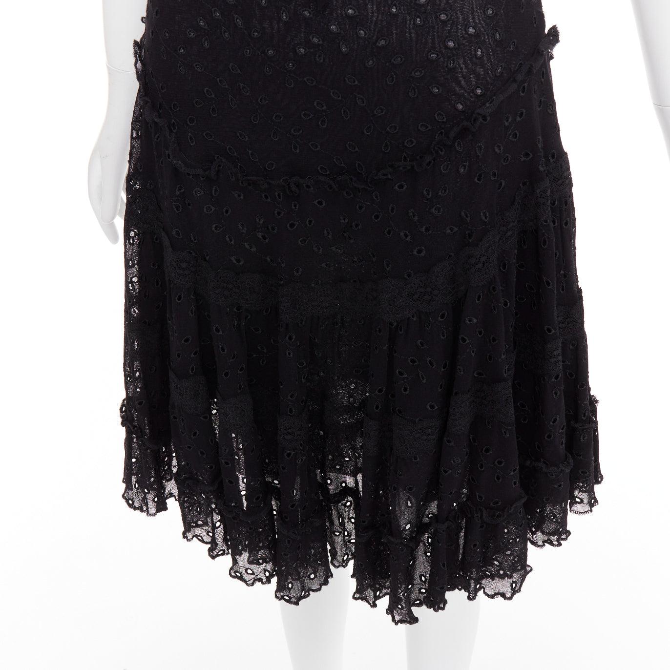 JEAN PAUL GAULTIER MAILLE FEMME Vintage black eyelet ruffle self tie dress M For Sale 2