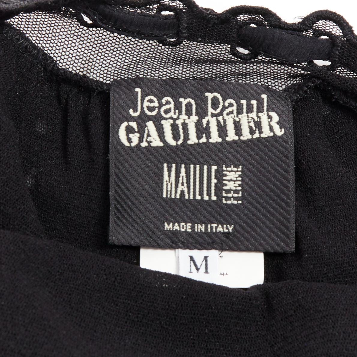 JEAN PAUL GAULTIER MAILLE FEMME Vintage black eyelet ruffle self tie dress M For Sale 3