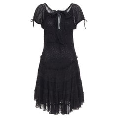 JEAN PAUL GAULTIER MAILLE FEMME Vintage black eyelet ruffle self tie dress M