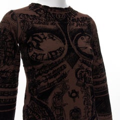 JEAN PAUL GAULTIER MAILLE FEMME Vintage Brauner Samt Damast Logo Rundhalsausschnitt S