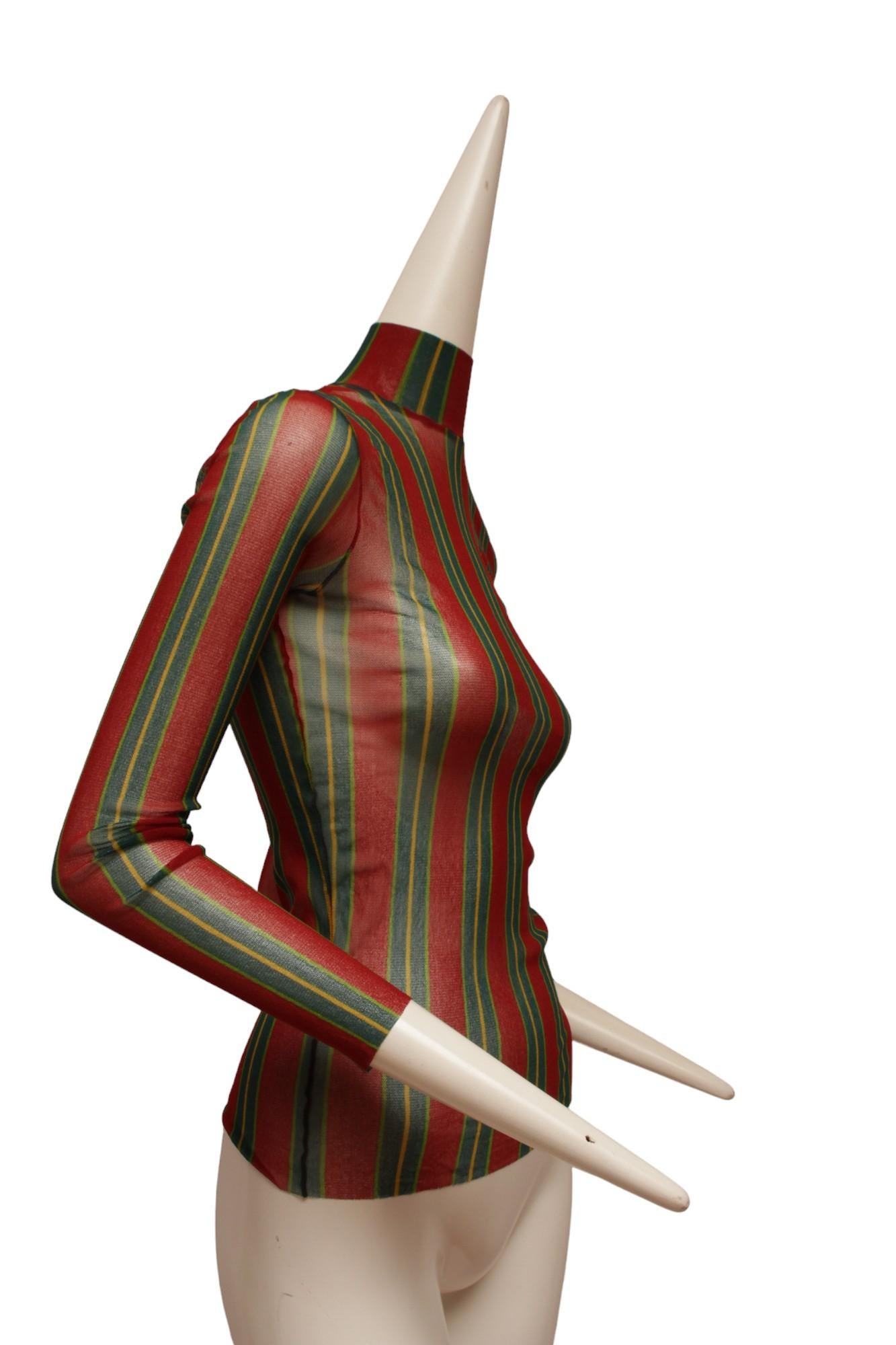 Marrone JEAN PAUL GAULTIER Top a collo alto in maille, verde, rosso e giallo a strisce verticali in vendita