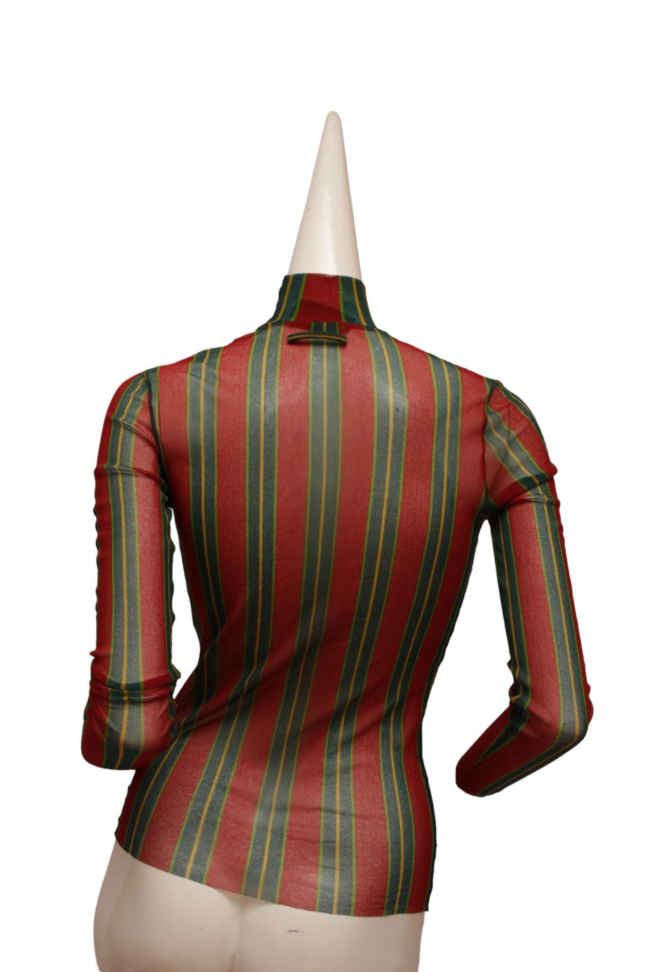 JEAN PAUL GAULTIER Top a collo alto in maille, verde, rosso e giallo a strisce verticali In condizioni ottime in vendita a Kingston, NY