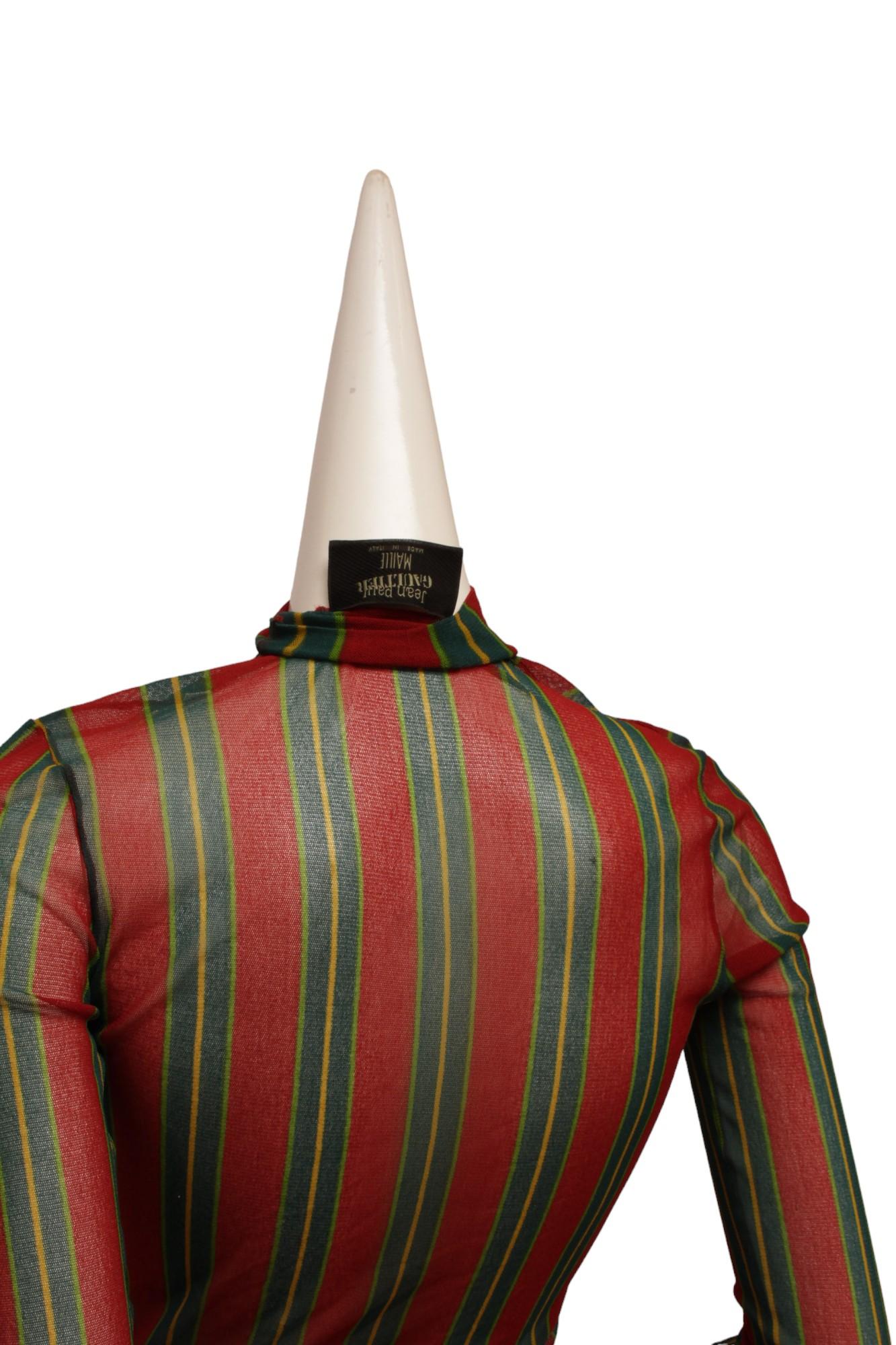 Donna JEAN PAUL GAULTIER Top a collo alto in maille, verde, rosso e giallo a strisce verticali in vendita