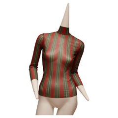 JEAN PAUL GAULTIER Maille, Green, Red and Yellow Vertical Striped Mock Neck Top