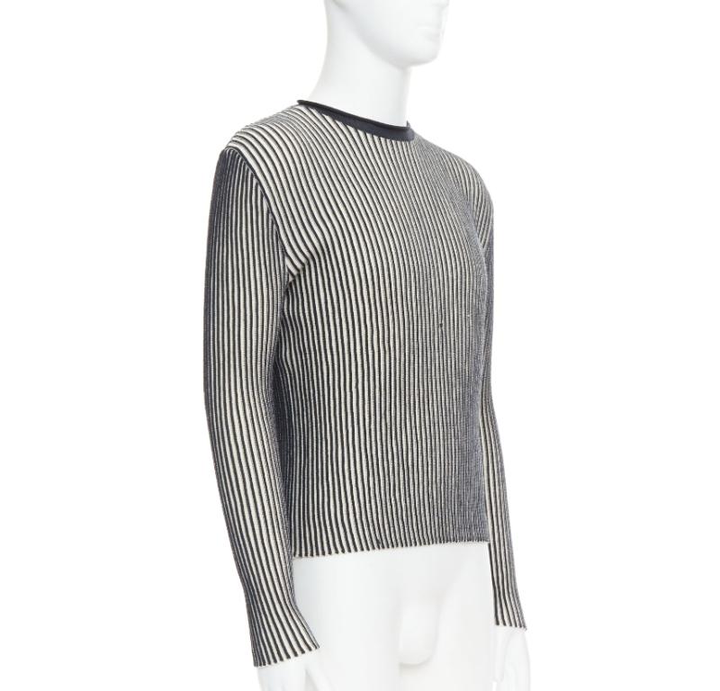 Gray JEAN PAUL GAULTIER MAILLE HOMME 100% virgin wool white navy ribbed top M For Sale