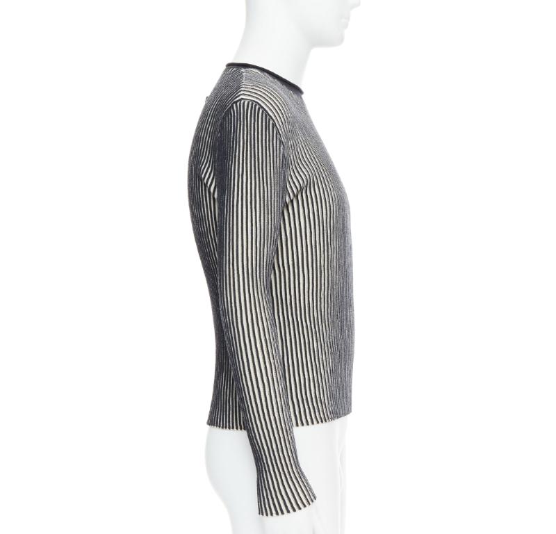 JEAN PAUL GAULTIER MAILLE HOMME 100% virgin wool white navy ribbed top M In Good Condition For Sale In Hong Kong, NT