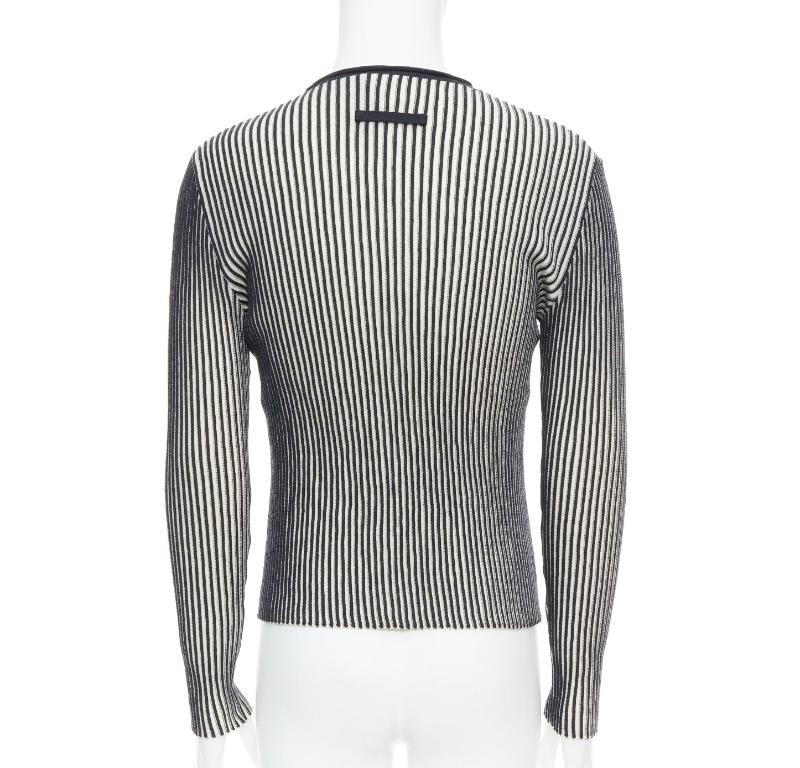 Men's JEAN PAUL GAULTIER MAILLE HOMME 100% virgin wool white navy ribbed top M For Sale