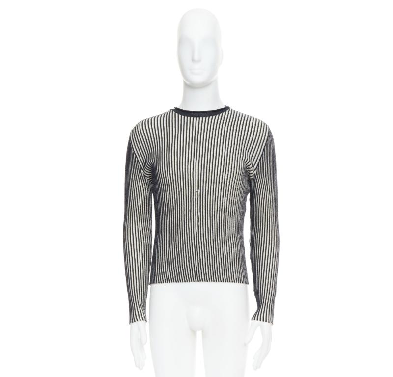 JEAN PAUL GAULTIER MAILLE HOMME 100% virgin wool white navy ribbed top M For Sale 4