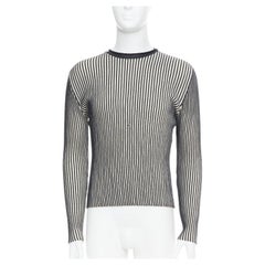 JEAN PAUL GAULTIER MAILLE HOMME 100% virgin Wolle Weißes marineblaues geripptes Oberteil M