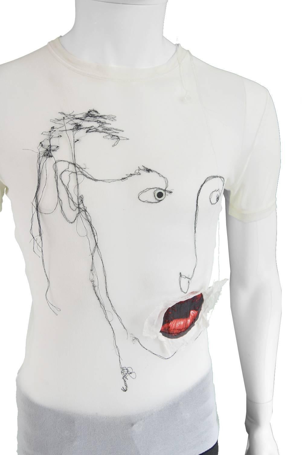 Jean Paul Gaultier Maille Homme Deconstructed Embroidered Appliqué Shirt, 1990s For Sale 1