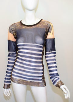 Jean Paul Gaultier Maille Homme Striped Knit Mesh Top