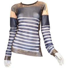 Jean Paul Gaultier Maille Homme Striped Knit Mesh Top