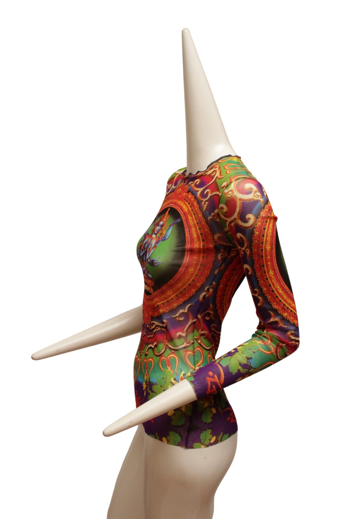 JEAN PAUL GAULTIER Maille MESH, Hindu G-d Shiva Butterfly Tattoo Long Sleeve Top In Excellent Condition In Kingston, NY