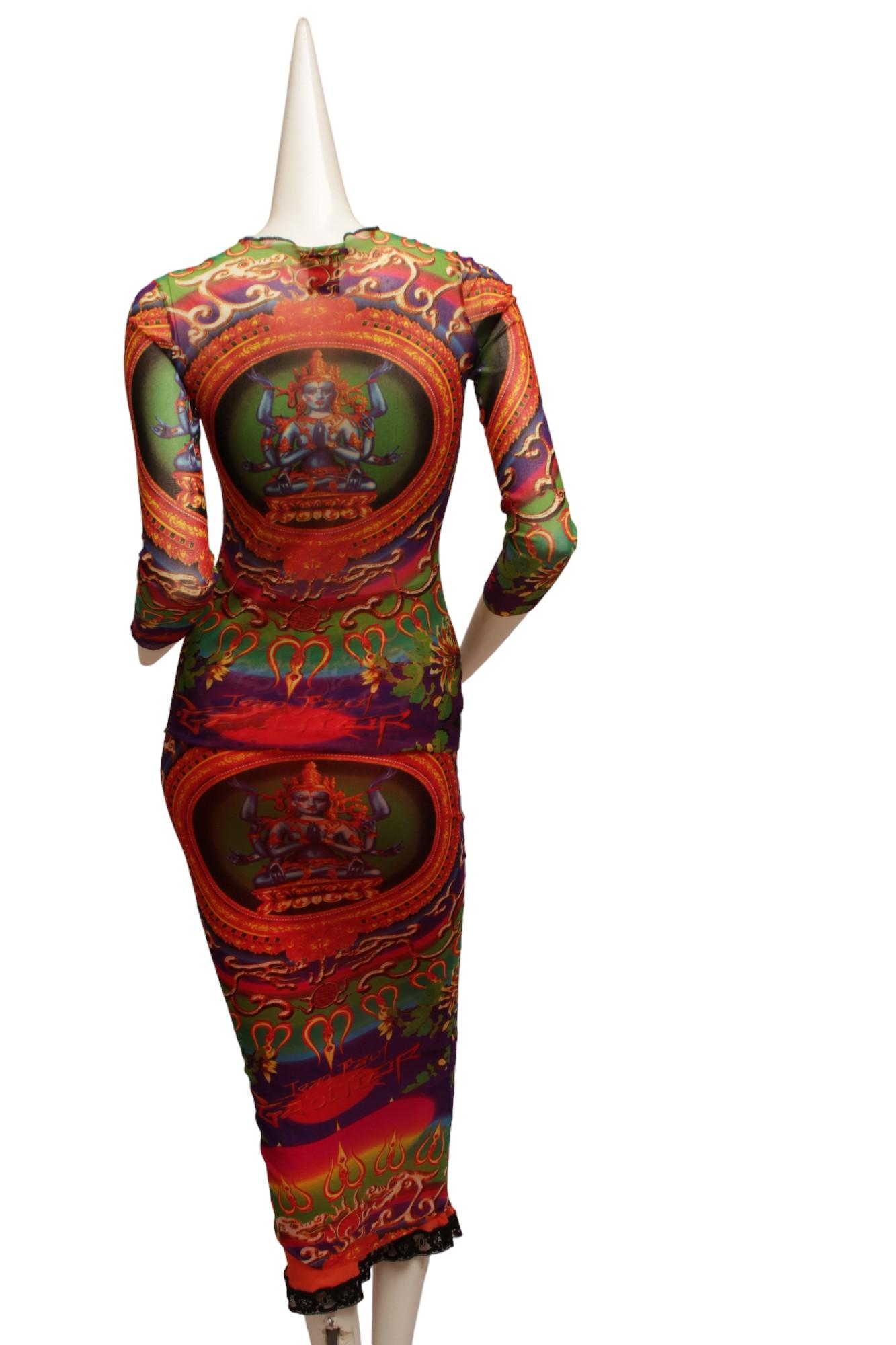 Women's JEAN PAUL GAULTIER Maille MESH, Hindu G-d Shiva Butterfly Tattoo Long Sleeve Top