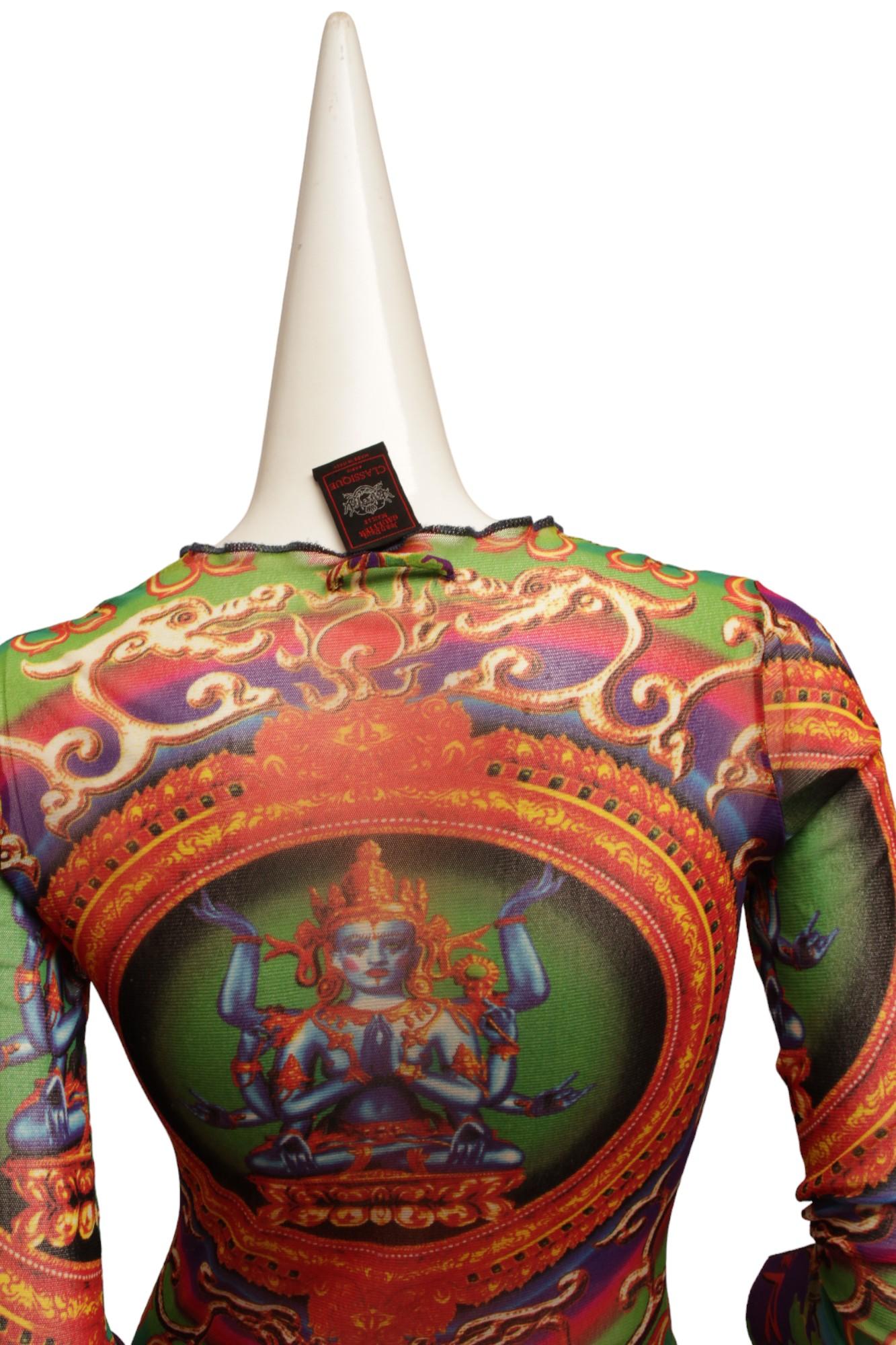 JEAN PAUL GAULTIER Maille MESH, Hindu G-d Shiva Butterfly Tattoo Long Sleeve Top 1