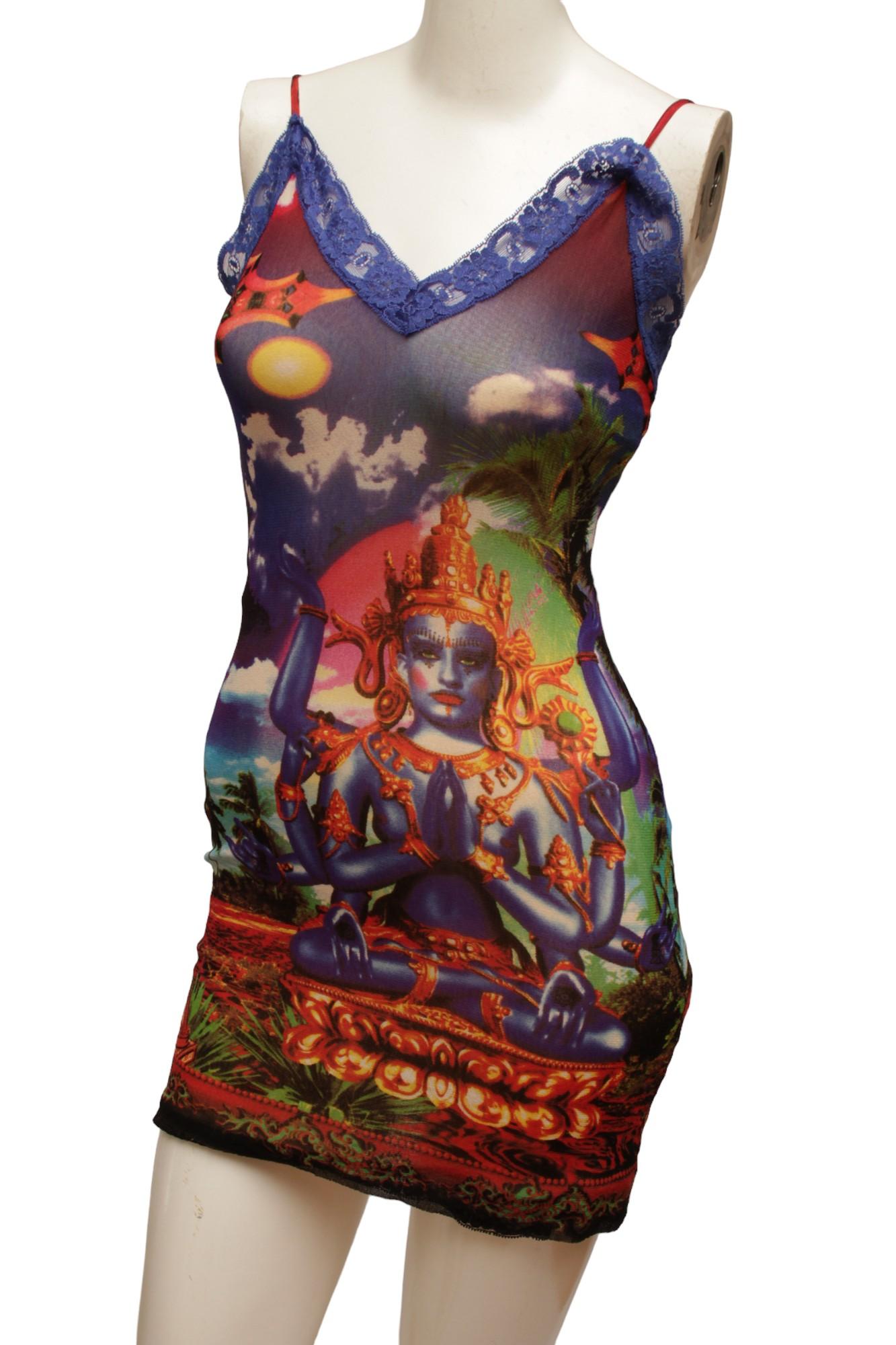 Brown JEAN PAUL GAULTIER, Maille, MESH, Hindu G-d Shiva Butterfly Tattoo midi dress For Sale