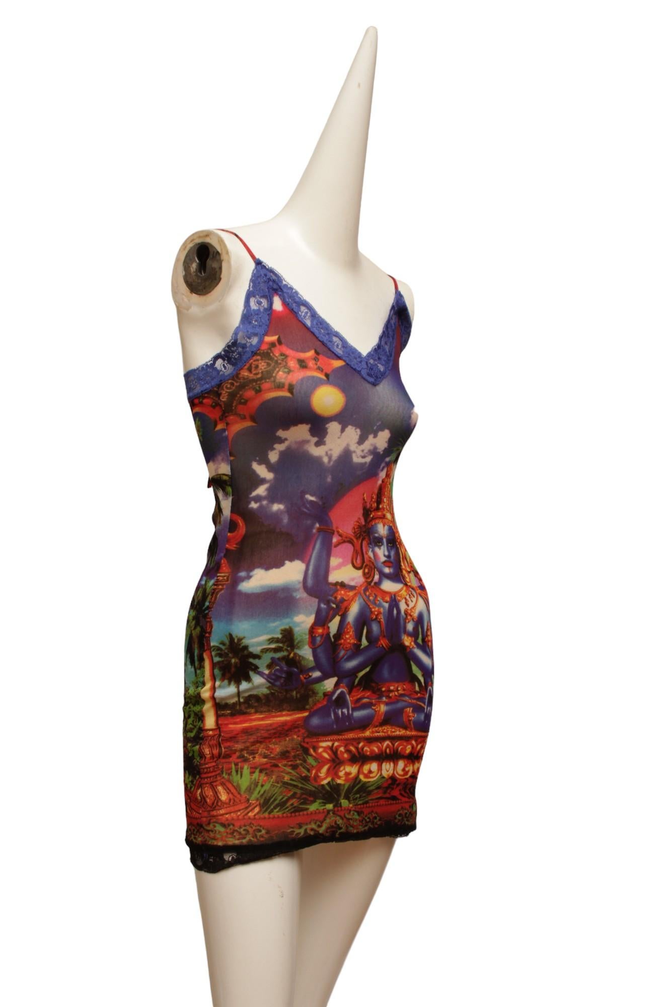 JEAN PAUL GAULTIER, Maille, MESH, Hindu G-d Shiva Butterfly Tattoo midi dress In Good Condition For Sale In Kingston, NY