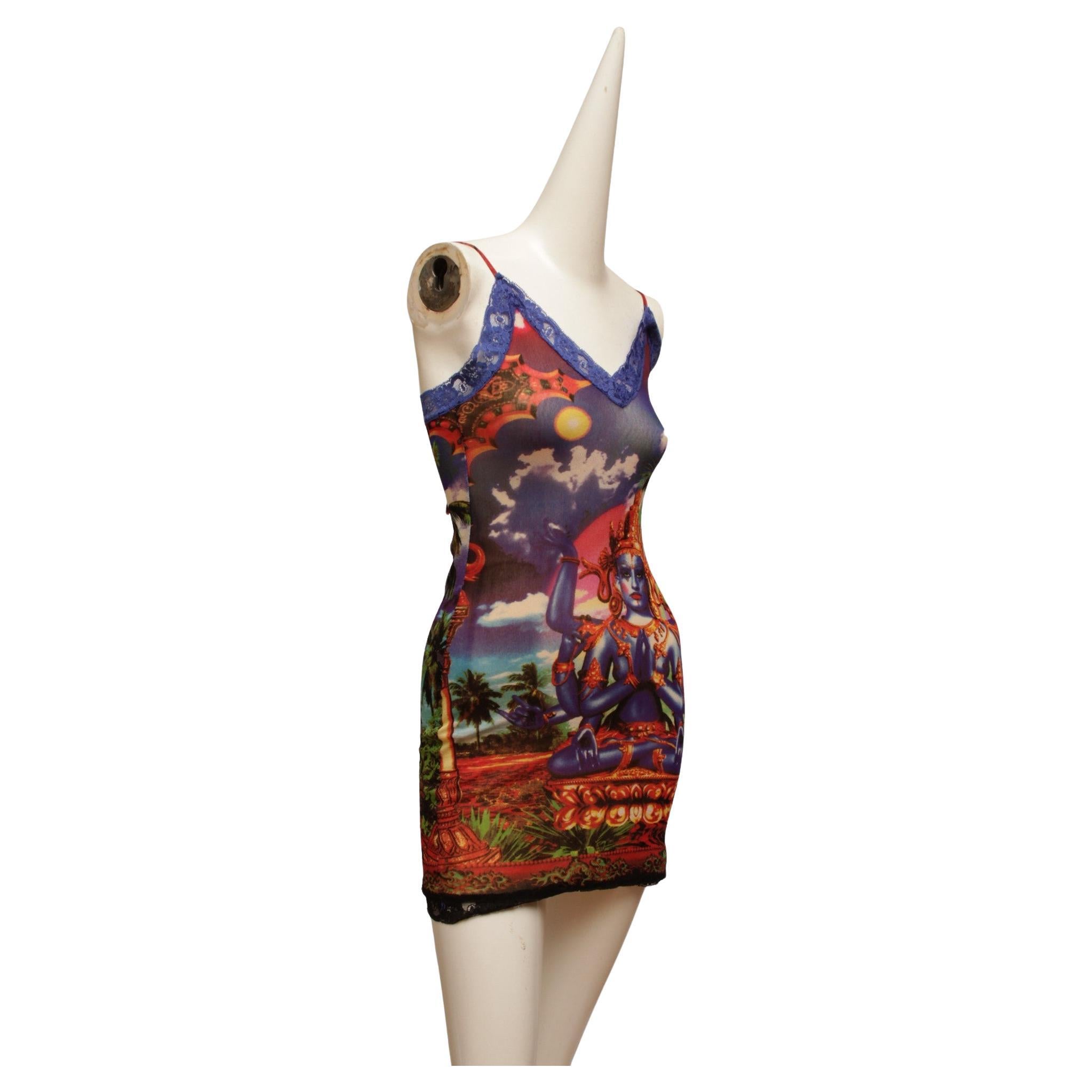 JEAN PAUL GAULTIER, Maille, MESH, Hindu G-d Shiva Butterfly Tattoo midi dress For Sale