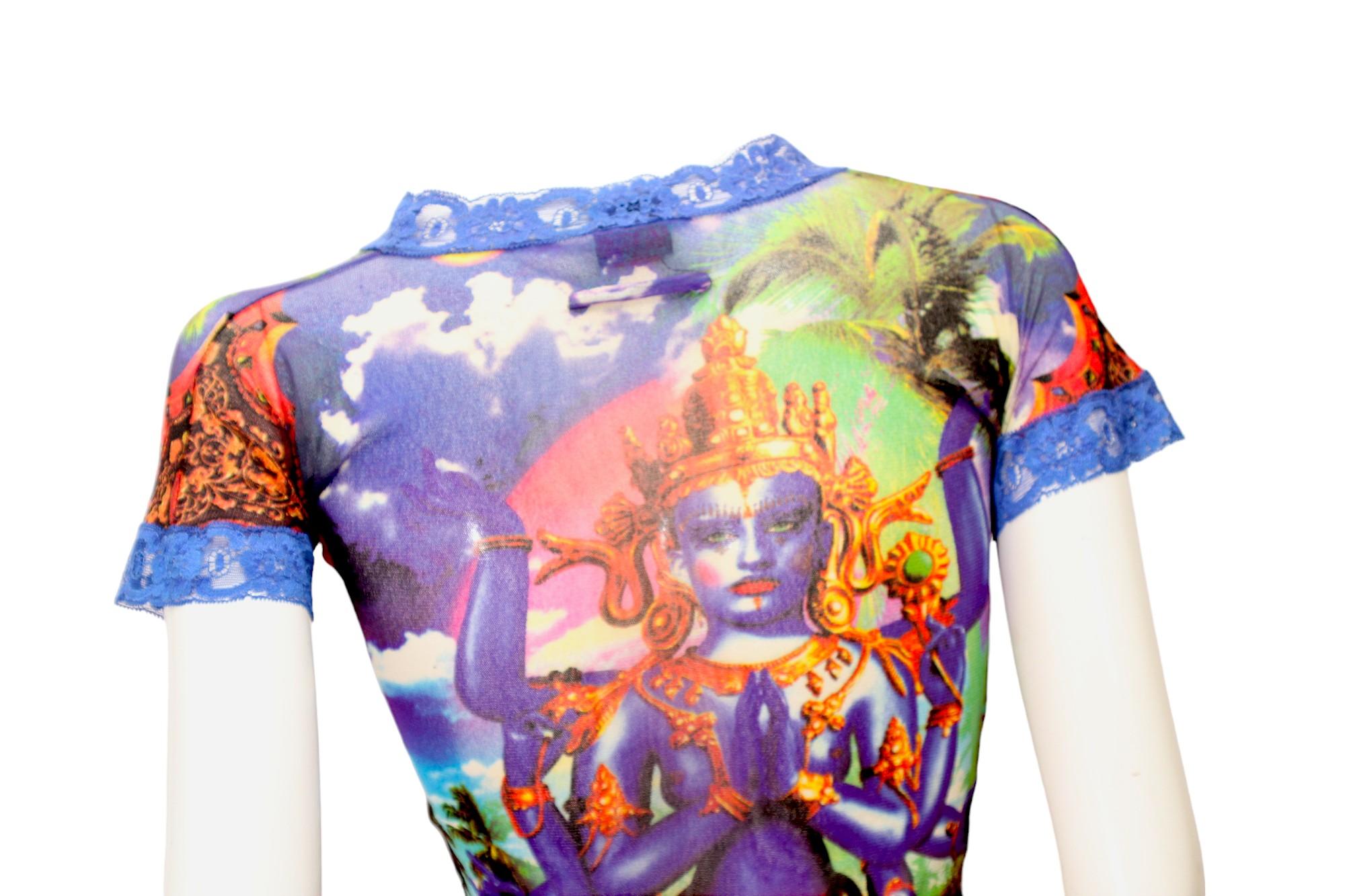 Donna JEAN PAUL GAULTIER Maille MESH Top indù D.G. Shiva Butterfly Tattoo a maniche corte in vendita