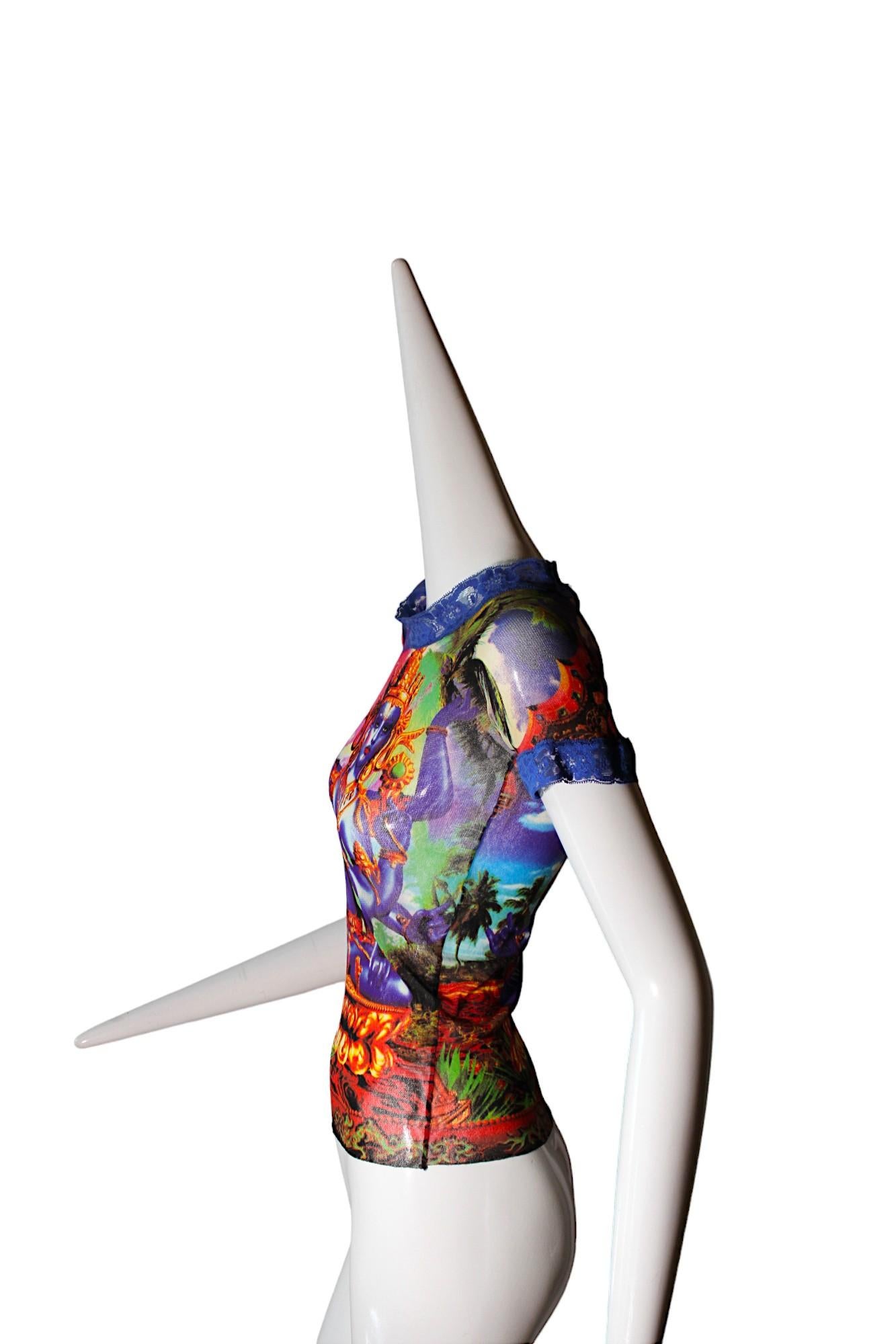 JEAN PAUL GAULTIER Maille MESH Top indù D.G. Shiva Butterfly Tattoo a maniche corte in vendita 1