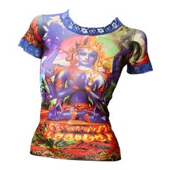 JEAN PAUL GAULTIER Maille MESH Hindu G-d Shiva Butterfly Tattoo Short Sleeve Top