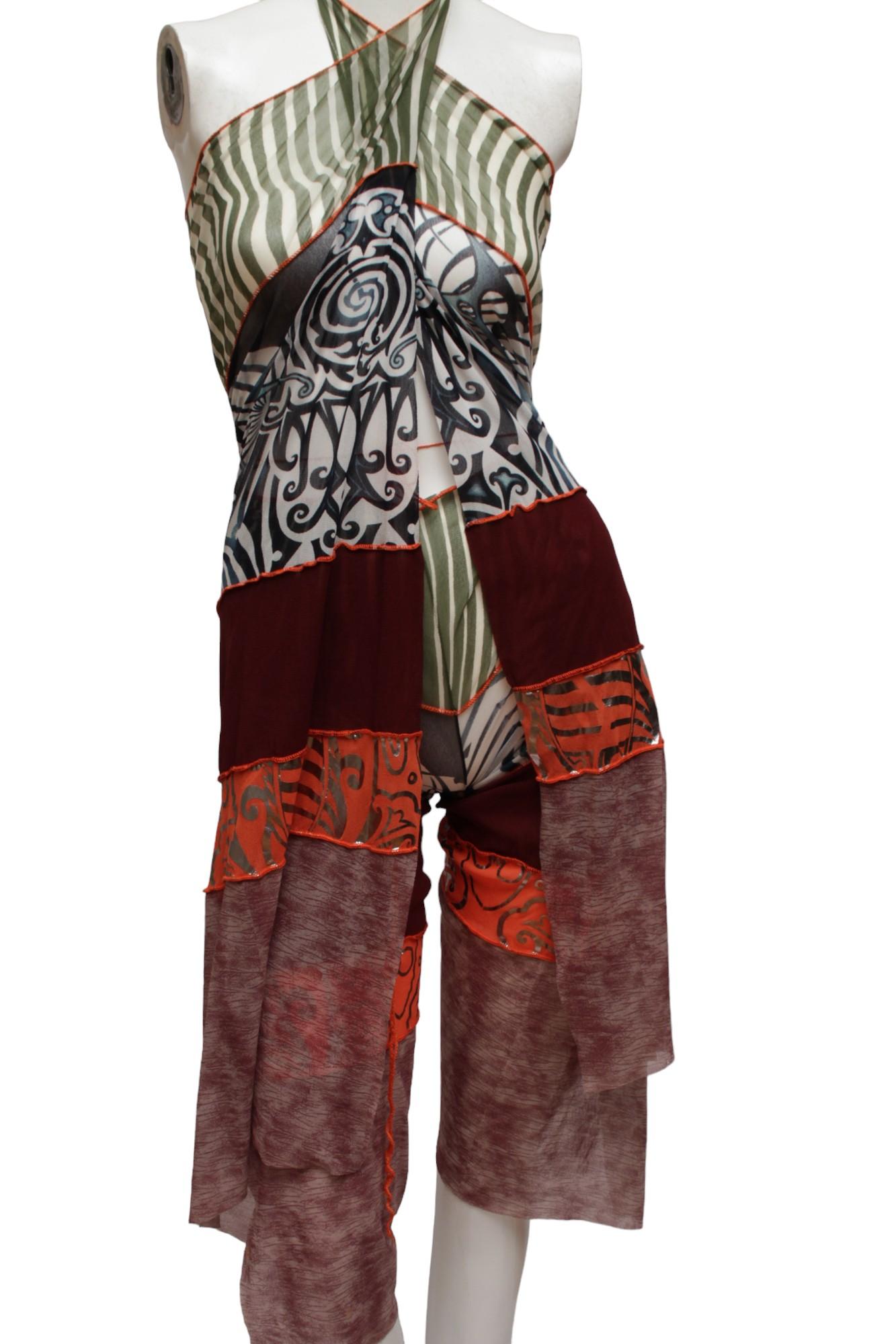 Black Jean Paul Gaultier Maille, Mesh stretch Maori inspired convertible pant