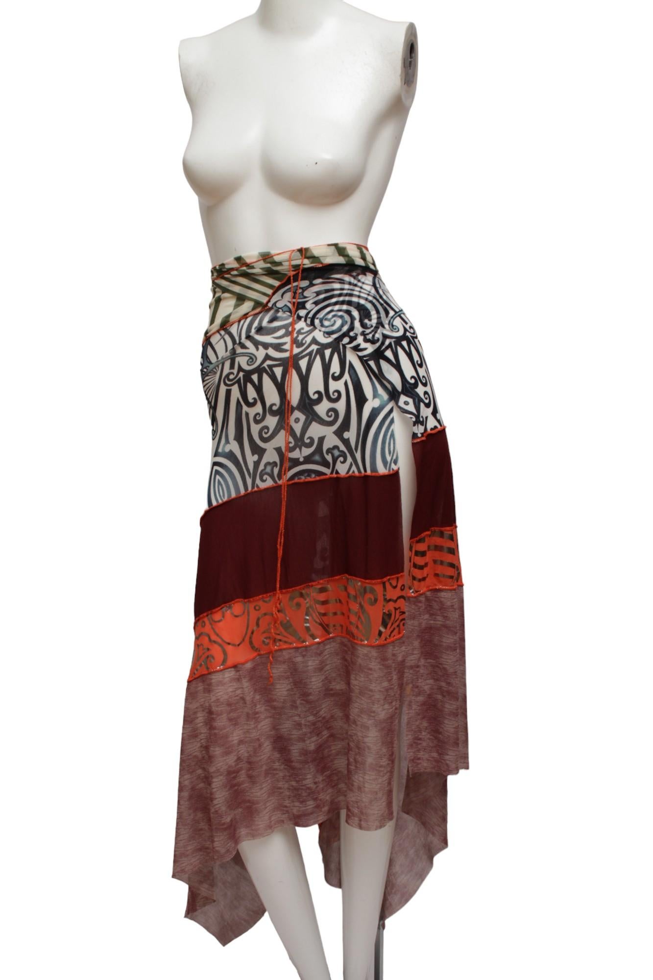 Jean Paul Gaultier Maille, Mesh stretch Maori inspired convertible pant In Good Condition In Kingston, NY