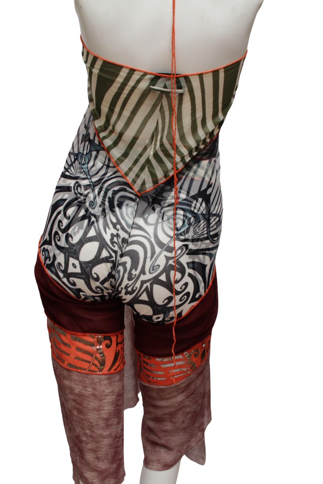Women's Jean Paul Gaultier Maille, Mesh stretch Maori inspired convertible pant
