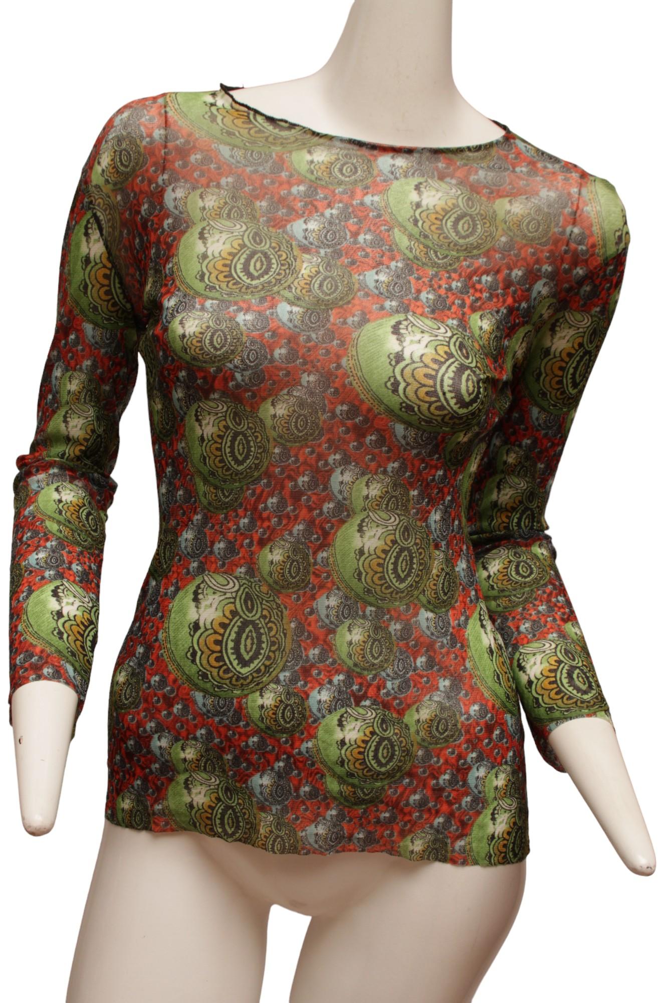 JEAN PAUL GAULTIER, Maille, RARE, Mesh, 1990s, Psychedelic Planetary Top In Good Condition For Sale In Kingston, NY